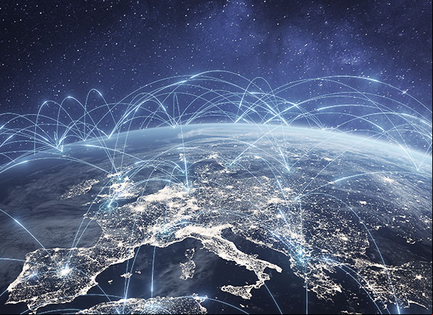 Representação gráfica de tecnologia de comunicação com rede global de internet.