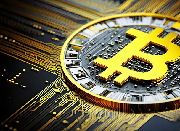 Representação gráfica de bitcoin dourada